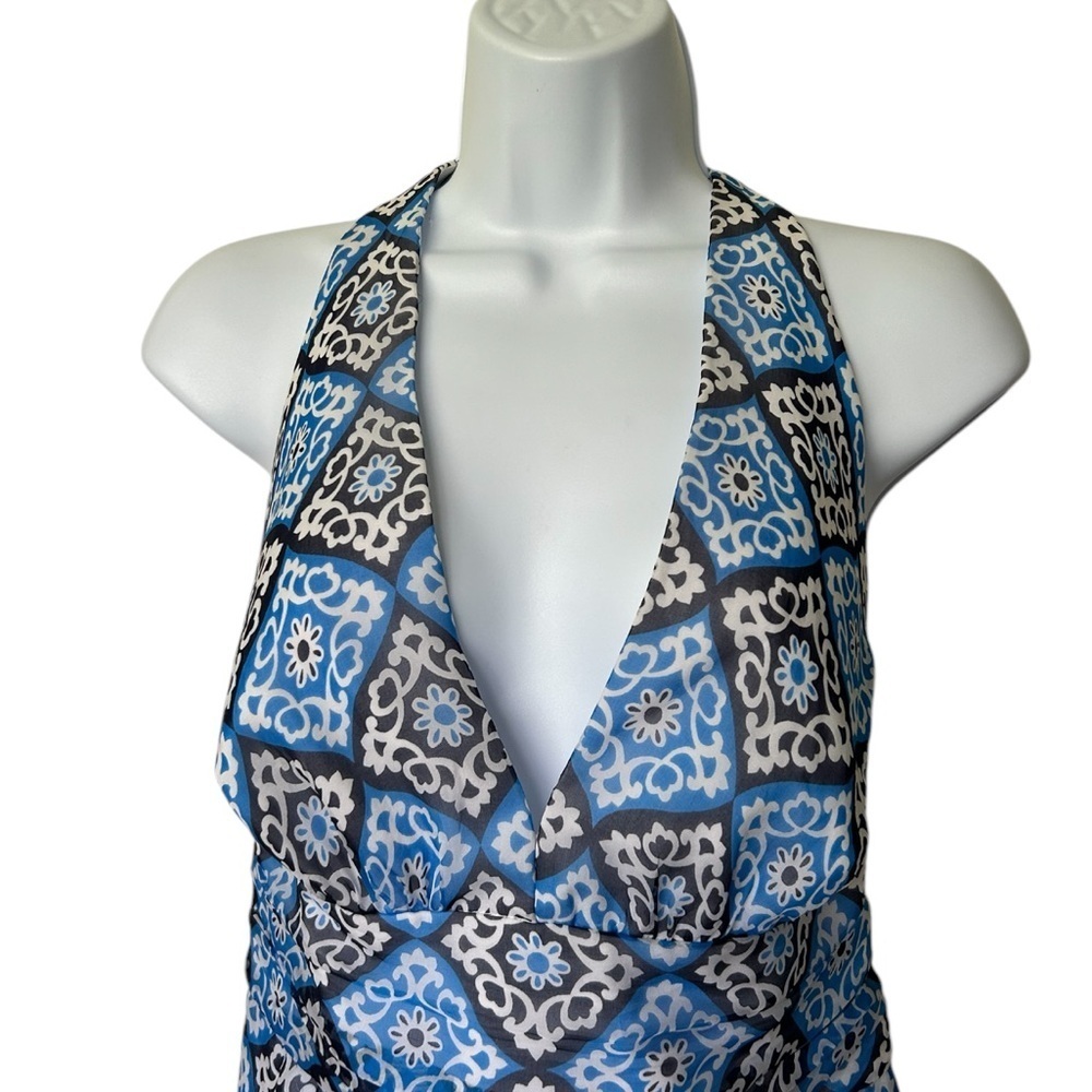 Milly silk halter dress blue floral backless excellent Size 8 - Picture 4 of 10